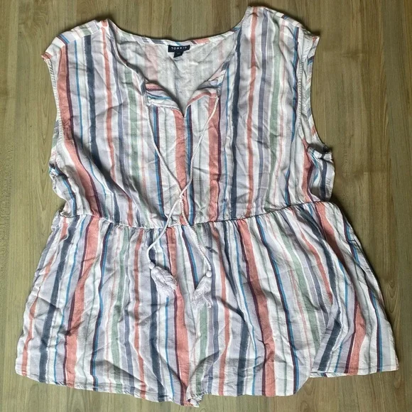 Torrid Striped Peplum Rayon Slub Dolman Top Tassel Strap Colorful Size Large - Picture 3 of 9